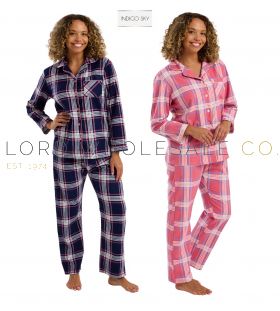 03-IN45757-Wholesale Ladies Long Sleeve Checked Cosy Brushed 100% Cotton Wincyette Pyjamas by Indigo Sky
