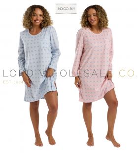 Ladies Geo Print Polished Microfleece Long Sleeve Nightshirt by Indigo Sky,