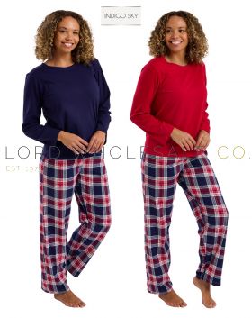 Ladies Long Sleeve Checked 100% Jersey Cotton Pyjamas by Indigo Sky 5 Pieces