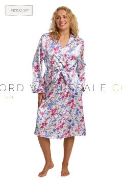Ladies Vibrant Floral Silky Satin Wrap Gown by Indigo Sky