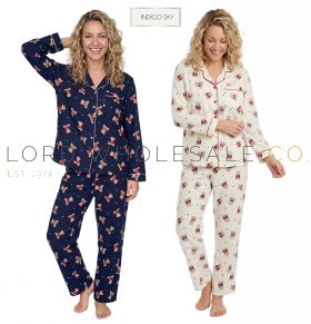 Ladies 100% Brushed Cotton Cosy Teddy Bear Wincyette Pyjamas by Indigo Sky 1 Piece