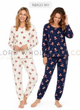 Ladies 100% Cotton Jersey Teddy Print Long Sleeve Pyjamas by Indigo Sky 1 Piece