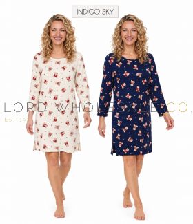 Ladies 100% Cotton Jersey Teddy Print Long Sleeve Nightdress by Indigo Sky 1 Piece
