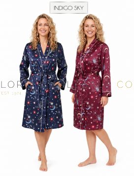 Ladies Lightweight Moon Print Satin Short Kimono Wrap by Indigo Sky 1 Piece