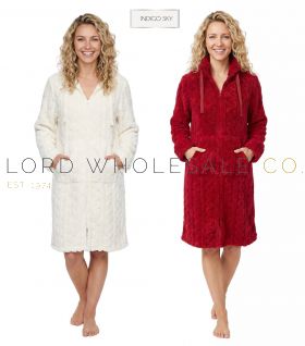 Ladies Soft Cosy Cable Knit Fleece Zip Gown by Indigo Sky 1 Piece
