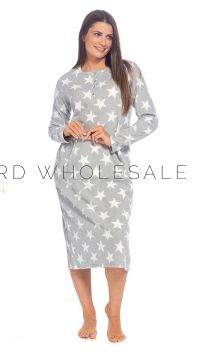 Ladies Polar Fleece Star Print Long Length Nightdress By Wolfe & Harte 6 Pieces
