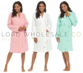 Ladies 100% Cotton Textured Knitted Waffle Wrap Dressing Gown by Tom Franks 6 Pieces