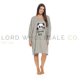 Ladies Long Sleeved Panda Print One Sized Jersey Nightshirt By Follow That Dream