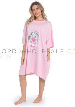 03-LN458-Wholesale Ladies 100% Jersey Cotton Hedgehog Oversized Nightshirt by Follow That Dream