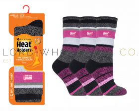 Ladies Stripe Remington 1.6 TOG Lite Brushed Thermal Socks by Heat Holders Sock Shop 6 Pairs