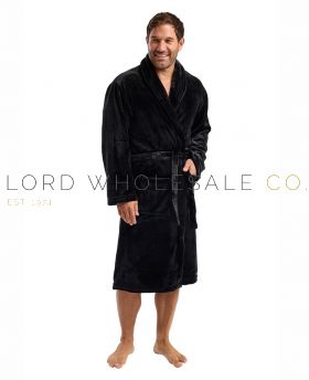 Men’s sherpa gowns in soft, warm fabrics available in wholesale packs.