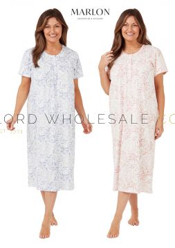 CLEARANCE Ladies Palm Print Polycotton 45" Short Sleeve Nightdress by Marlon