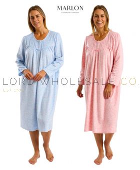Ladies 45" Delicate Floral Fleece Long Sleeved Nightdress By Marlon