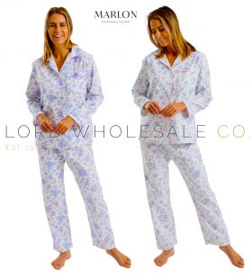 Ladies Brushed 100% Cotton Floral Bouquet Print Wincyette Revere Collar Pyjamas by Marlon,