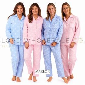 MA45753 & MA42414 Marlon ladies 100% brushed cotton wincyette pyjamas in four assorted blue and pink floral designs, front view.