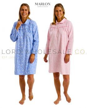“Comfortable women’s brushed cotton nightdress – wholesale ladies nightwear in blue & pink, assorted sizes by Marlon"