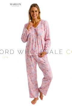 Ladies Polycotton Autumn Leaf Pintuck Soft Knitted Jersey Long Sleeve Pyjamas by Marlon