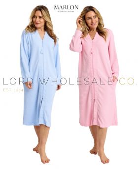 Ladies Lightweight Jersey Waffle Zip Dressing Gown Robe By Marlon