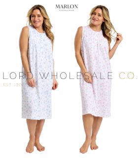 Ladies 100% Cotton Jersey Spring Garden Sleeveless Nightdress by Marlon