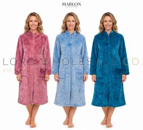 Ladies Supersoft Cosy Fleece Floral Clipped Zip Robe Gown by Marlon 1 Piece