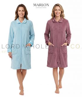 MA50041 Marlon Patsy ladies fleece zip dressing gowns in blue and berry