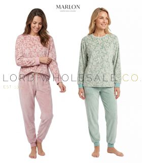 Ladies Daphne Print Soft Cosy Brushed Back Fleece Pyjamas by Marlon 1 Piece