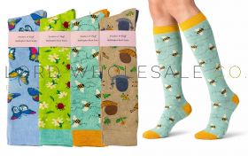 Ladies Wellington Long Length Boot Socks Garden Bugs by Feathers & Fluff 12 Pairs