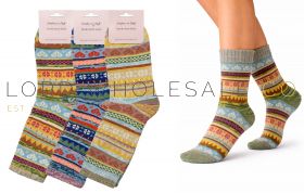 06-SE196-Ladies Nordic Design Short Wool Blend Boot Socks 4 x 3 Pair Pack
