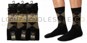 06-SE208Black-Wholesale Men's 3pk Luxury Alpaca Blend Traditional Argyle Black Socks 4 x 3 Pair Pack