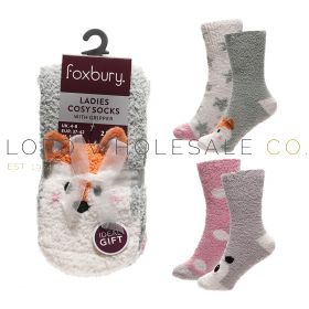Ladies 2pk Animal Novelty Design Cosy Socks With Grippers by Foxbury 6 x 2 Pair Pack
