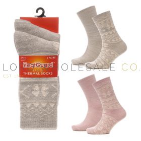 Ladies 2pk Fairisle Soft Feel Thermal Socks by Heatguard 4 x 2 Pair Pack