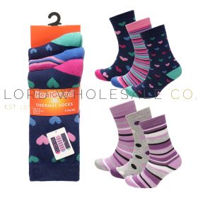 SK1282 Ladies HeatGuard thermal socks 3 pair pack assorted heart stripe designs wholesale
