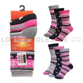 06-SK1282A-Wholesale Ladies Assorted Snowflake/Stripe Thermal Socks by Heatguard 4 x 3 Pair Pack