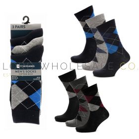 Men's 3pk Cotton Rich Argyle Design Socks by Tom Franks 4 x 3 Pair Pack