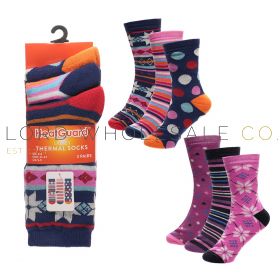 Ladies Assorted Spot/Stripe Thermal Socks by Heatguard 4 x 3 Pair Pack
