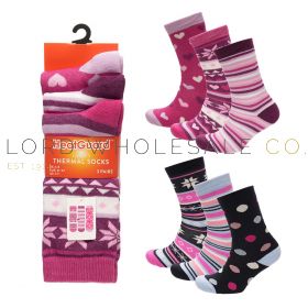 Ladies HeatGuard thermal socks 3 pair pack assorted pink patterns wholesale