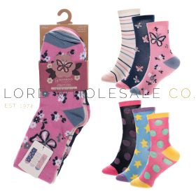 Assorted kids socks in various colours and styles, available in wholesale multipacks.