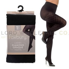Ladies 100 Denier Diamond Design Opaque Tights by Foxbury 12 Pieces
