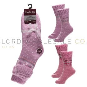 Ladies 2pk Fairisle Soft Cosy Thermal Lounge Slipper Socks by Foxbury 12 x 2 Pair Pack