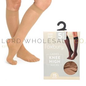 Ladies knee high socks available in wholesale packs.