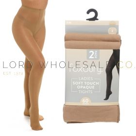 Ladies Nude 2pk 60 Denier Soft Touch Opaque Tights by Foxbury 6 x 2 Pair Pack
