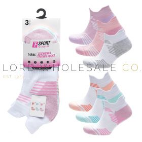 SK1539 Ladies Assorted Half Terry Cushioned Trainer Socks By Tom Franks 4 x 3 Pair Pack