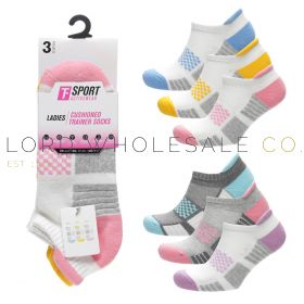 SK1557 Ladies Assorted Half Terry Cushioned Trainer Socks By Tom Franks 4 x 3 Pair Pack