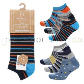 Men's Bamboo 3pk Thin & Thick Stripe Trainer Socks by Bamboo Threads 4 x 3 Pair Pack