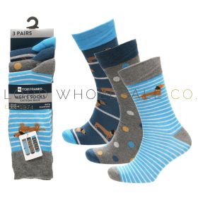 Men's 3pk Cotton Rich Dog Design Socks by Tom Franks 4 x 3 Pair Pack