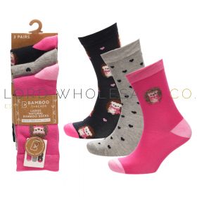 Ladies Hedgehog Design Bamboo Novelty Socks by Bamboo Threads 4 x 3 Pair Packs