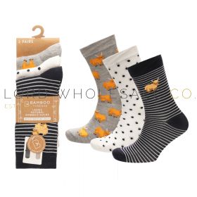 Ladies Highland Cow Design Bamboo Novelty Socks by Bamboo Threads 4 x 3 Pair Packs