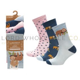 Ladies Sloth Design Bamboo Novelty Socks by Bamboo Threads 4 x 3 Pair Packs
