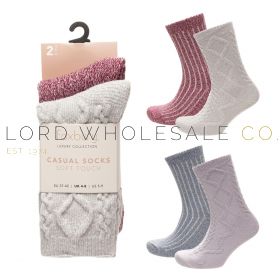 Ladies 2pk Soft Touch Brushed Textured Socks by Foxbury 4 x 2 Pair Pack