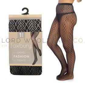 Ladies 1pk Black Geometric Patterned Fishnet Fashion Tights by Foxbury 12 Pairs